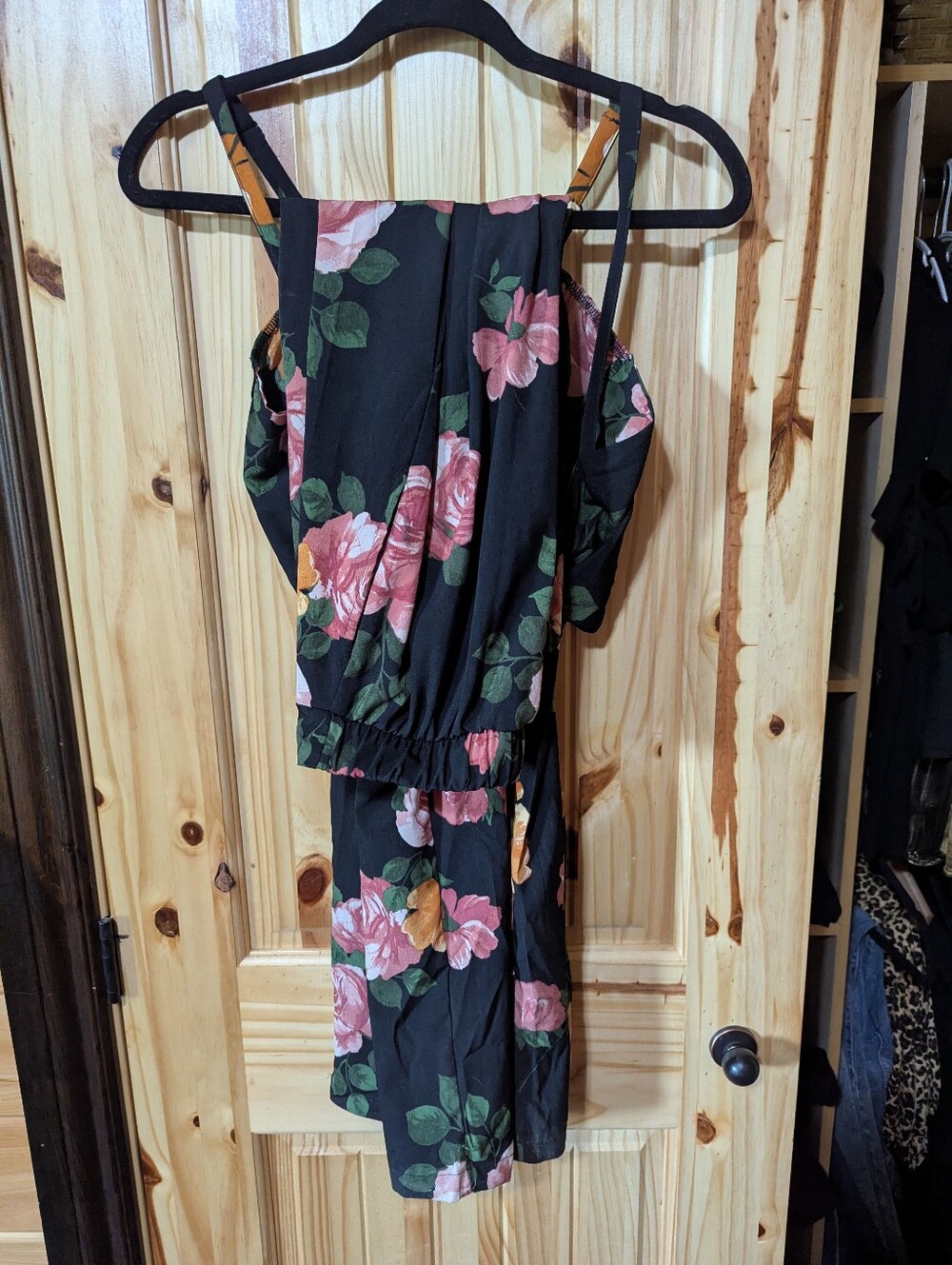 Floral Black Matching Set with Pink Rose Print